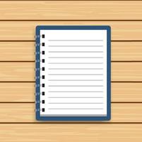 Blank realistic spiral notepad notebook on wooden background. Vector illustrator