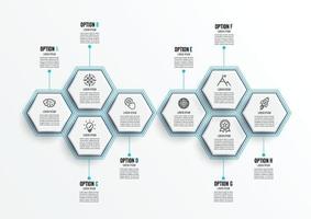 Vector infographic template with 3D paper label, integrated circles. Business concept with 8 options. For content, diagram, flowchart, steps, parts, timeline infographics, workflow, chart.