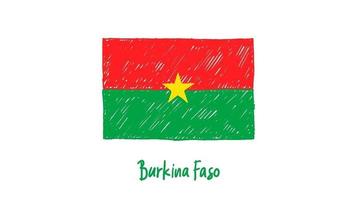 Burkina Faso marcador de bandeira nacional do país quadro branco ou animação de loop de esboço de cor de lápis video