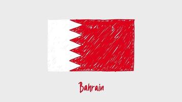 Bahrein marcador de bandeira nacional do país quadro branco ou animação de loop de esboço de cor de lápis video