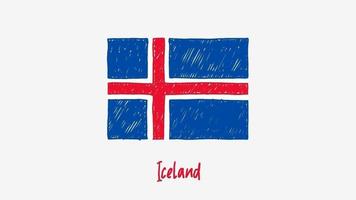 quadro branco marcador de bandeira nacional do país da islândia ou animação de loop de esboço de cor de lápis