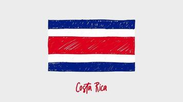 Costa Rica National Country Flag Marker Whiteboard or Pencil Color Sketch Looping Animation video