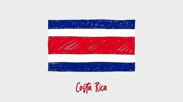 costa rica bandera nacional del país marcador pizarra o lápiz color boceto animación en bucle video