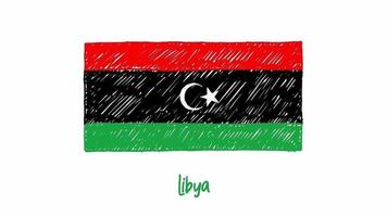 lousa de marcador de bandeira nacional do país líbia ou animação de loop de esboço de cor de lápis video