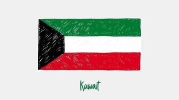 kuwait marcador de bandeira nacional do país quadro branco ou animação de loop de esboço de cor de lápis video