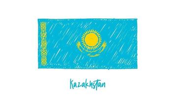 Cazaquistão marcador de bandeira nacional do país quadro branco ou animação de loop de esboço de cor de lápis video