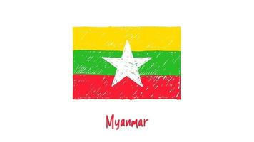 myanmar bandera nacional del país marcador pizarra o lápiz color boceto animación en bucle video