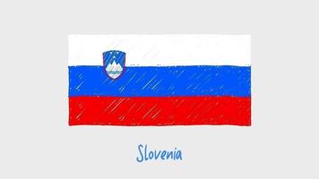 Eslovênia marcador de bandeira nacional do país quadro branco ou animação de loop de esboço de cor de lápis video