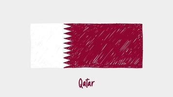 animazione in loop di schizzo di colore della matita o della lavagna bianca dell'indicatore della bandiera del paese del qatar video