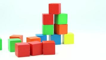 wooden building blocks motion. wood cube building blocks motion video