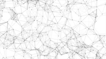 fundo abstrato plexo branco com pontos e linhas de conexão. fundo abstrato de partículas. rede bagunça. padrão atômico e molecular, abstrato consistindo de triângulos no espaço. video