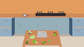 Animation 4k d'un chef coupant des légumes et préparant des plats. un cuisinier coupant une carotte dans la cuisine et faisant des séquences de salade 4k. animation d'un chef préparant une salade et coupant des légumes. video