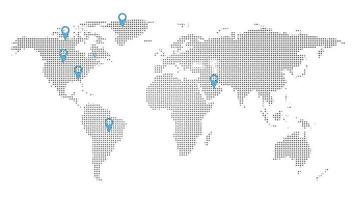 Weltkarte, die durch Standortsymbole 4k-Animation aufgedeckt wird. Die Geschäftszweige nehmen zu und der Standort enthüllt 4k-Aufnahmen. Weltkarte mit Standort und GPS-Symbolen 4k-Animation.