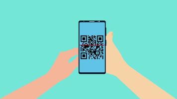Scanning QR code with a smartphone 4K animation. Digital information and payment method with QR code 4K footage. A hand holding a mobile and scanning QR code 4K animation.