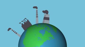 4k-animatie van wereldvervuiling die toeneemt door fabrieken, fabrieken en industrieel afval. kerncentrales en fabrieken die het milieu vergroten en vervuilen. molens vergroten luchtvervuilingsbeelden. video