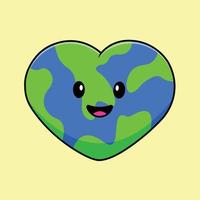 Cute Earth Love Cartoon Vector Icon Illustration