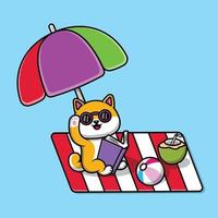 Cute Shiba Inu Summer Vacation Cartoon Vector Icon Illustration. Animal Holiday Icon Concept Isolated Premium Vector.