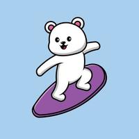 Cute Polar Bear Surfing Cartoon Vector Icon Illustration. Animal Sport Icon Concept Isolated Premium Vector.