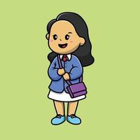 Cute Girl Student Cartoon Vector Icon Illustration. People Education Icon Concept Isolated Premium Vector.