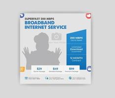 Broadband internet service square social media post or web banner design vector