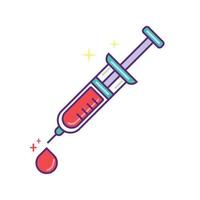 ilustración de icono plano de una jeringa, sangre, donante, salud. vector