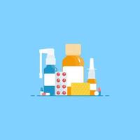 set of drugs on a blue background vector