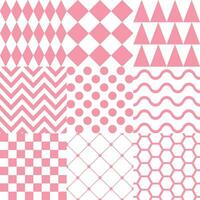 Seamless background with various geometric patterns in pink vector