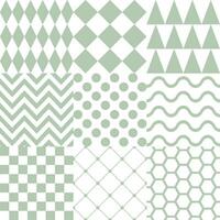 Seamless background with various geometric patterns in green vector