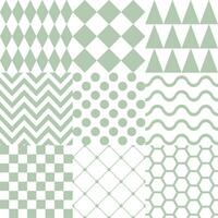 Seamless background with various geometric patterns in green vector