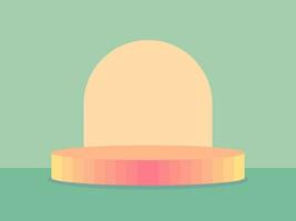 Podium showing light orange merchandise and green background. vector