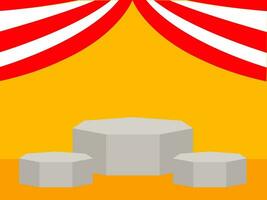 podium with red and white curtains and orange floor and screen vector