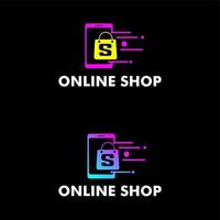 diseño de plantilla de ilustración de logotipo, compras en línea, tienda en línea, con icono de bolsa de compras y gradiente editable de gadget