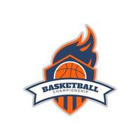 logo del campeonato de baloncesto con color naranja y azul. - vectores. vector