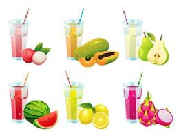 conjunto de varios jugos de frutas frescas en ilustración de vasos vector