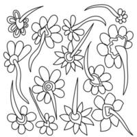 Outline doodle flowers set vector iilustration, cute flower for design