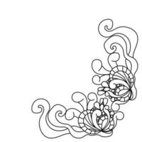 corner frame with volumetric curls, decorative element coloring page, vector hand draw illustration