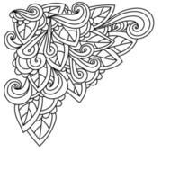 Abstract patterns of curls, floral motifs and leaves, coloring page from linear patterns vector