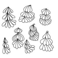 Set of doodle outline fantasy Christmas tree illustration vector