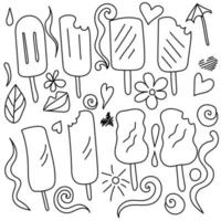 Outline doodle vector set of stick ice cream and many cute elements for design