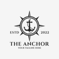 Anchor logo design template, Anchor with navigational compass logo vector illustration design