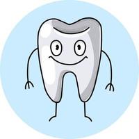 Cartoon cute tooth, vector illustration on a round blue background, logo icon, design element