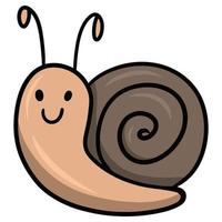Cute cartoon brown snail, character, vector illustration on white background