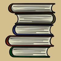 High stack of thick books, side view, cartoon vector illustration on beige background