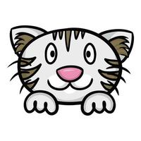 Cute Gray contented cat, cat face with paws, cartoon vector illustration on a white background