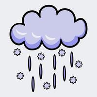 Fluffy dark cloud with rain and snow drops, vector illustrations on a white background to indicate the weather