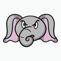 Angry little elephant, cartoon elephant emotions, vector illustration on white background
