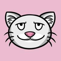 A gray contented cat, a cat's muzzle, a cartoon vector illustration on a pink background