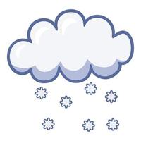 Light cartoon snow cloud, snowflakes falling, vector illustrations on a white background for decorating stickers and banners