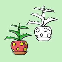 un conjunto de color e imagen de boceto. planta de aloe verde en una olla roja, plantas de interior, ilustración vectorial de dibujos animados sobre un fondo verde vector