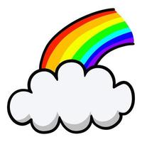 nube esponjosa blanca con arco iris multicolor, ilustración vectorial de dibujos animados sobre un fondo blanco vector